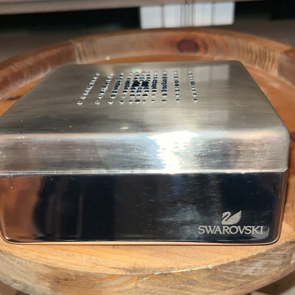 Swarovski Jeweled Brushed Finish Silver Box with Velvet Lining New In Giftbox